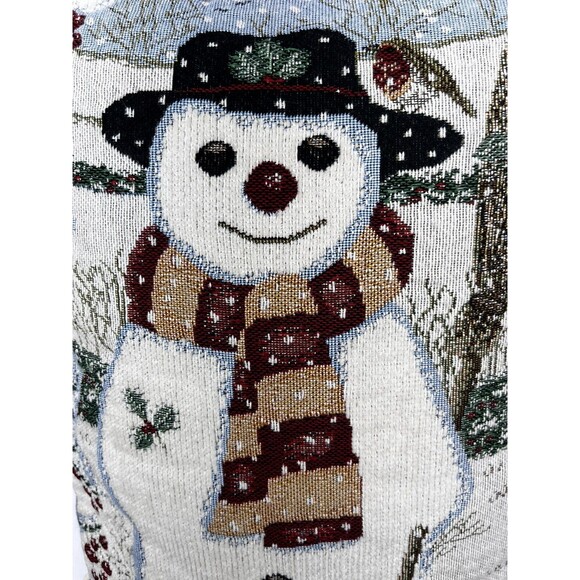 Anne Mortimer Winter Cat &  Snowman Tapestry Pillow 16 X 12 - Picture 6 of 8